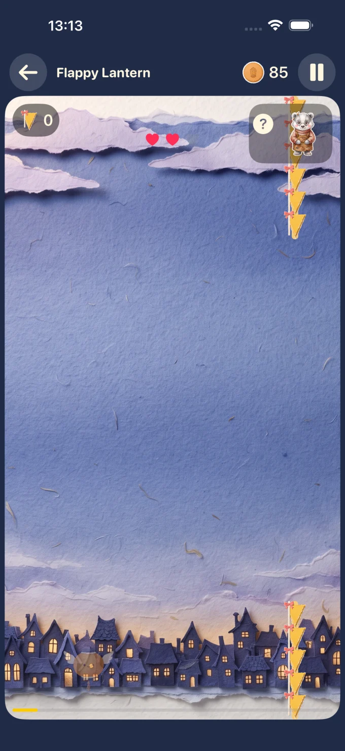 Flappy Lantern gameplay in LumiNest: Kids Math