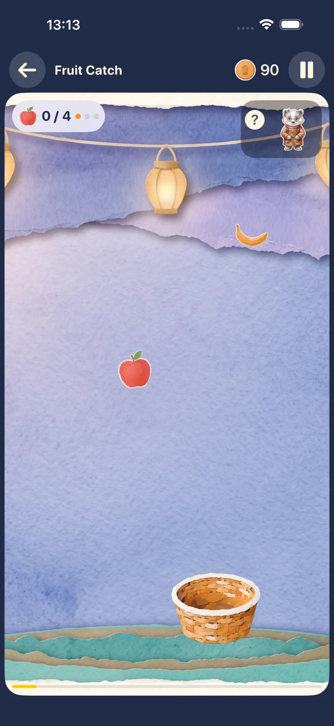Fruit Catch gameplay in LumiNest: Kids Math