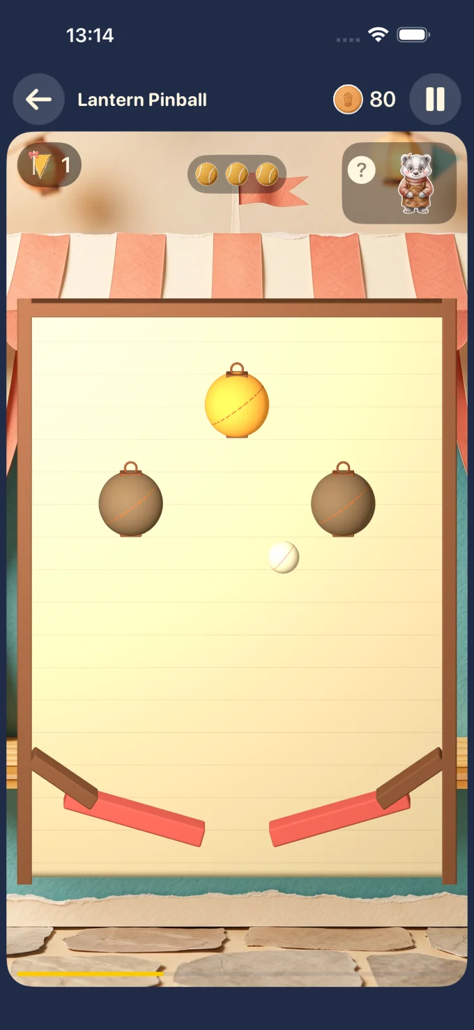 Lantern Pinball gameplay in LumiNest: Kids Math