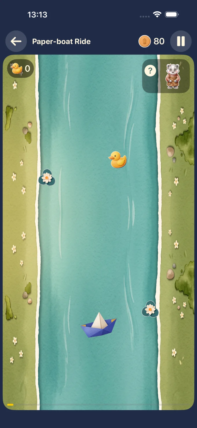 Paper-boat Ride gameplay in LumiNest: Kids Math