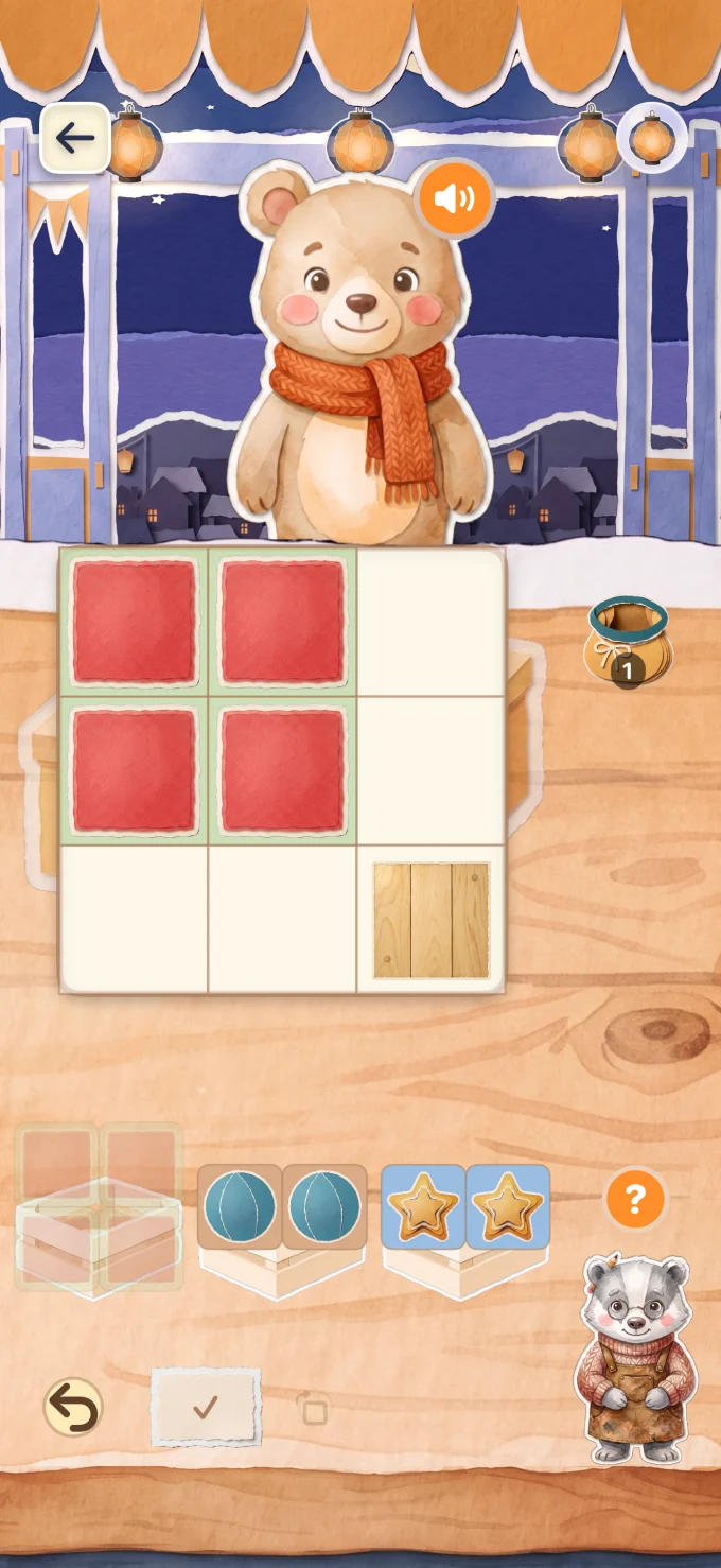 Fitting shapes into a board with a friendly bear in LumiNest: Kids Math