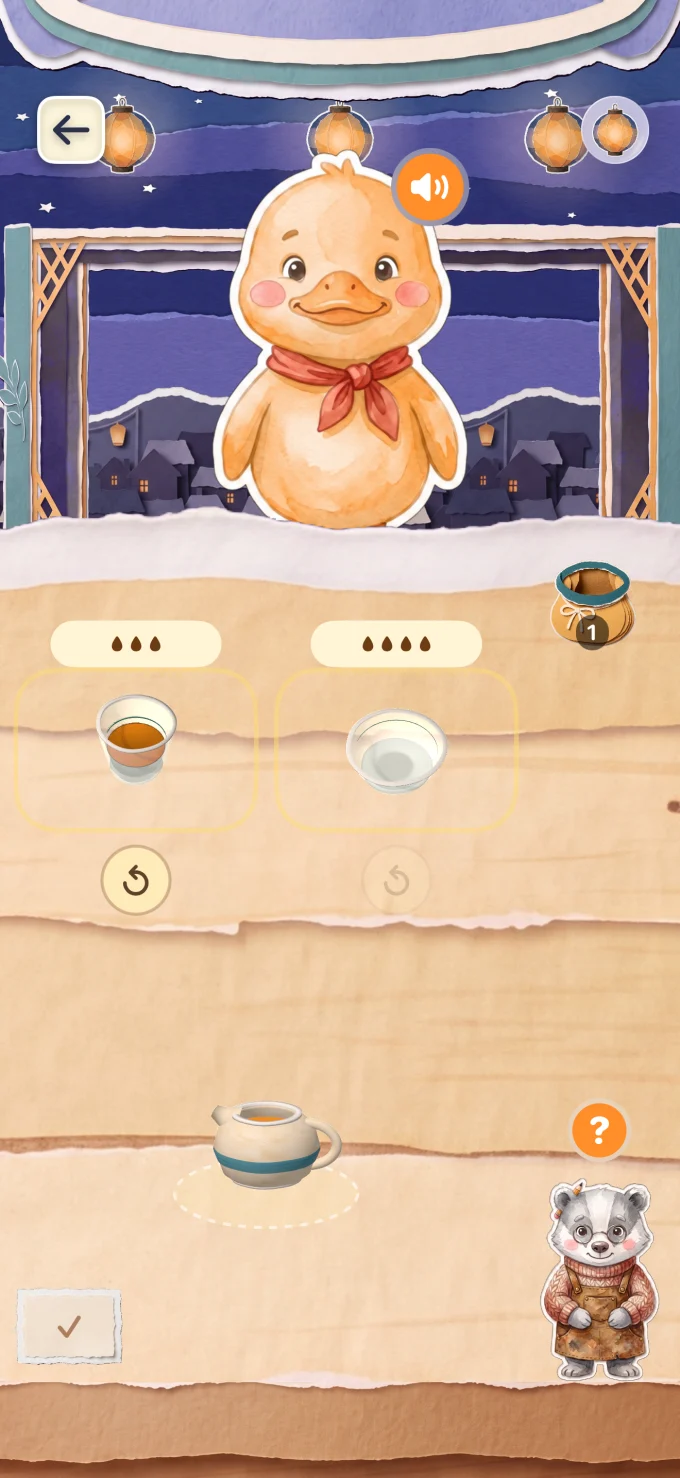 Pouring tea with a friendly duck in LumiNest: Kids Math