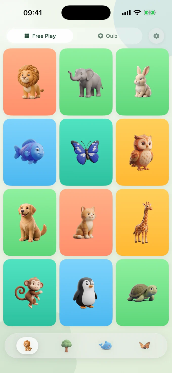 Nature app showing a grid of real animal videos